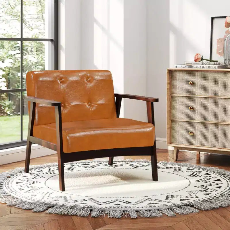 Costway Lot de 2 fauteuils d'appoint boutonnés, style moderne du milieu du siècle, avec accoudoirs, marron/noir/caramel