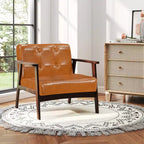 Costway Lot de 2 fauteuils d'appoint boutonnés, style moderne du milieu du siècle, avec accoudoirs, marron/noir/caramel