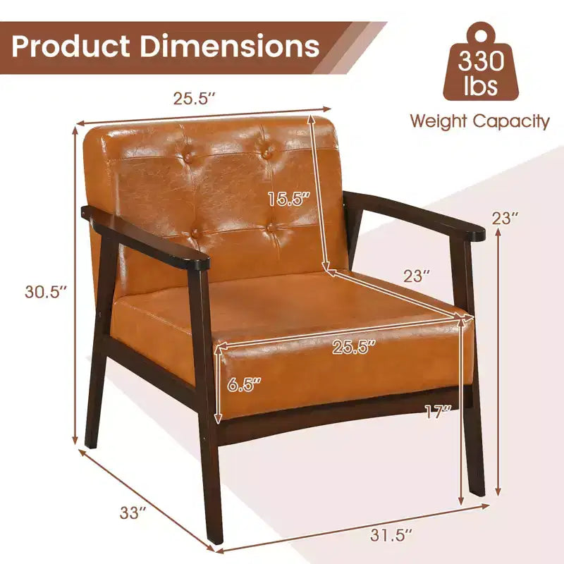 Costway Lot de 2 fauteuils d'appoint boutonnés, style moderne du milieu du siècle, avec accoudoirs, marron/noir/caramel