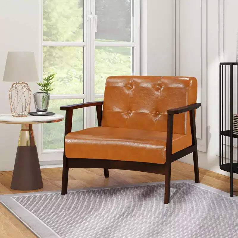 Costway Lot de 2 fauteuils d'appoint boutonnés, style moderne du milieu du siècle, avec accoudoirs, marron/noir/caramel