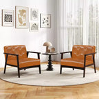 Costway Lot de 2 fauteuils d'appoint boutonnés, style moderne du milieu du siècle, avec accoudoirs, marron/noir/caramel
