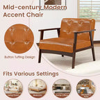 Costway Lot de 2 fauteuils d'appoint boutonnés, style moderne du milieu du siècle, avec accoudoirs, marron/noir/caramel