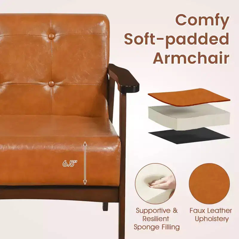 Costway Lot de 2 fauteuils d'appoint boutonnés, style moderne du milieu du siècle, avec accoudoirs, marron/noir/caramel