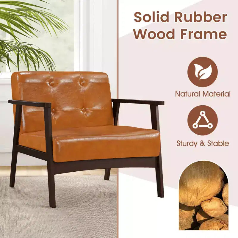 Costway Lot de 2 fauteuils d'appoint boutonnés, style moderne du milieu du siècle, avec accoudoirs, marron/noir/caramel