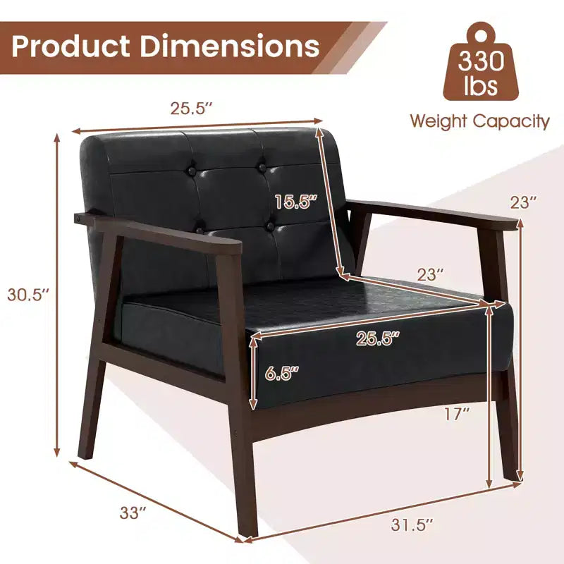 Costway Lot de 2 fauteuils d'appoint boutonnés, style moderne du milieu du siècle, avec accoudoirs, marron/noir/caramel