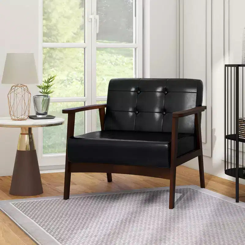Costway Lot de 2 fauteuils d'appoint boutonnés, style moderne du milieu du siècle, avec accoudoirs, marron/noir/caramel