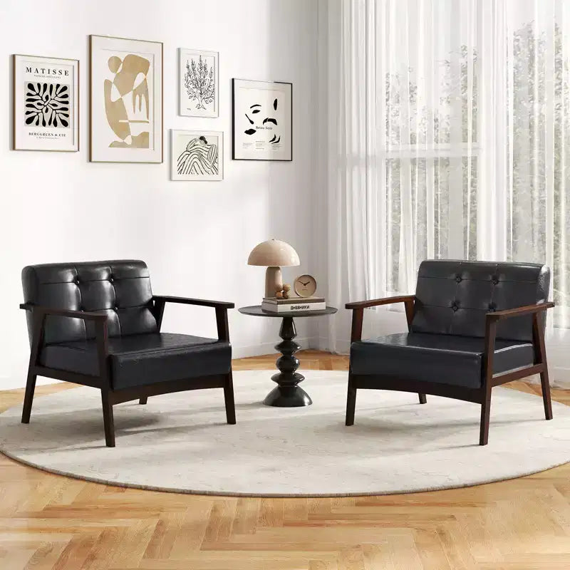 Costway Lot de 2 fauteuils d'appoint boutonnés, style moderne du milieu du siècle, avec accoudoirs, marron/noir/caramel