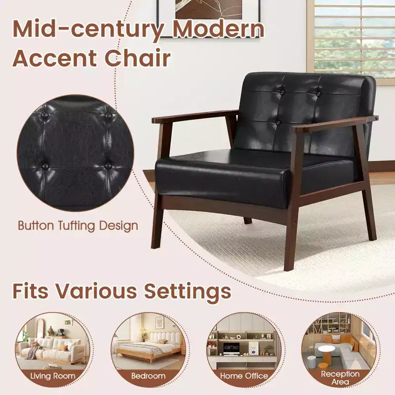 Costway Lot de 2 fauteuils d'appoint boutonnés, style moderne du milieu du siècle, avec accoudoirs, marron/noir/caramel