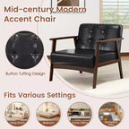 Costway Lot de 2 fauteuils d'appoint boutonnés, style moderne du milieu du siècle, avec accoudoirs, marron/noir/caramel