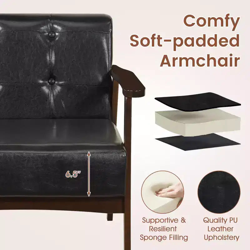 Costway Lot de 2 fauteuils d'appoint boutonnés, style moderne du milieu du siècle, avec accoudoirs, marron/noir/caramel