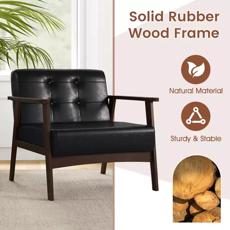 Costway Lot de 2 fauteuils d'appoint boutonnés, style moderne du milieu du siècle, avec accoudoirs, marron/noir/caramel