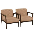 Costway Lot de 2 fauteuils d'appoint boutonnés, style moderne du milieu du siècle, avec accoudoirs, marron/noir/caramel