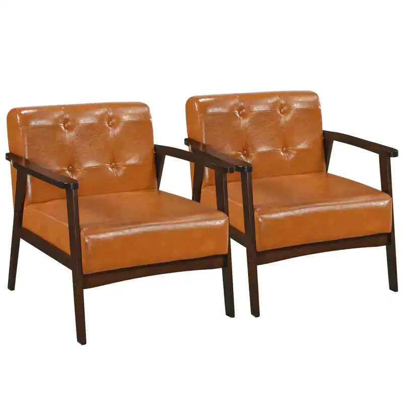 Costway Lot de 2 fauteuils d'appoint boutonnés, style moderne du milieu du siècle, avec accoudoirs, marron/noir/caramel