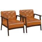 Costway Lot de 2 fauteuils d'appoint boutonnés, style moderne du milieu du siècle, avec accoudoirs, marron/noir/caramel