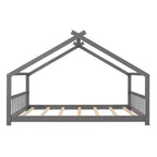 Lit au sol Bellemave Full House avec lattes de support, cadre de lit au sol en bois massif avec toit en forme de maison, aucun sommier tapissier requis, gris