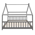 Lit au sol Bellemave Full House avec lattes de support, cadre de lit au sol en bois massif avec toit en forme de maison, aucun sommier tapissier requis, gris
