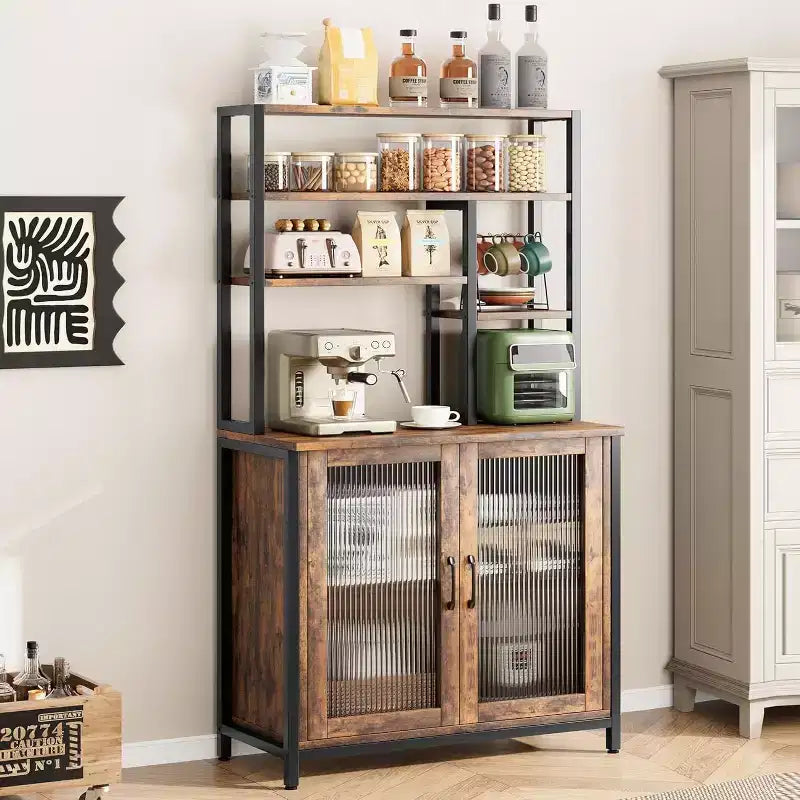 Étagère de rangement pour micro-ondes 64 avec étagère de rangement à 5 niveaux, meuble de cuisine vintage pour grands appareils, station de café pour cuisine, salle à manger