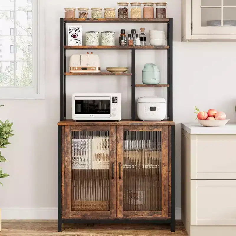 Étagère de rangement pour micro-ondes 64 avec étagère de rangement à 5 niveaux, meuble de cuisine vintage pour grands appareils, station de café pour cuisine, salle à manger