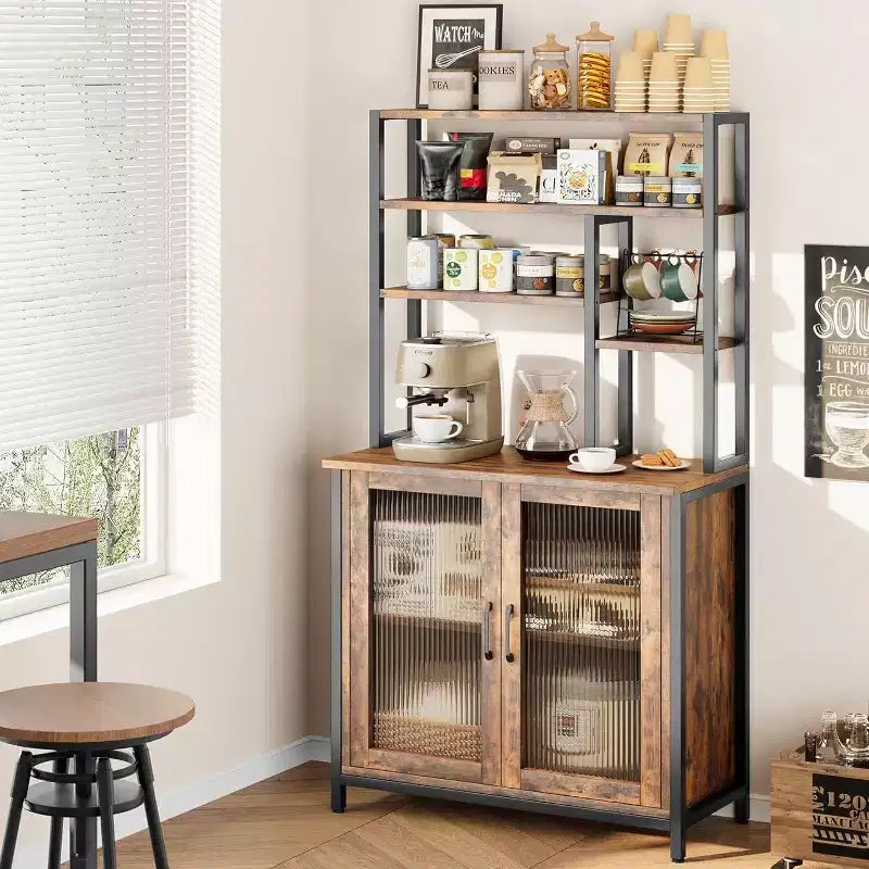 Étagère de rangement pour micro-ondes 64 avec étagère de rangement à 5 niveaux, meuble de cuisine vintage pour grands appareils, station de café pour cuisine, salle à manger
