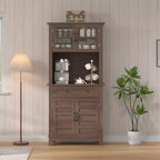 Buffet de cuisine autonome avec portes et tiroirs, 183 cm, pour bar à café, étagères réglables, finition bois blanc et marron pour le salon