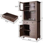 Buffet de cuisine autonome avec portes et tiroirs, 183 cm, pour bar à café, étagères réglables, finition bois blanc et marron pour le salon