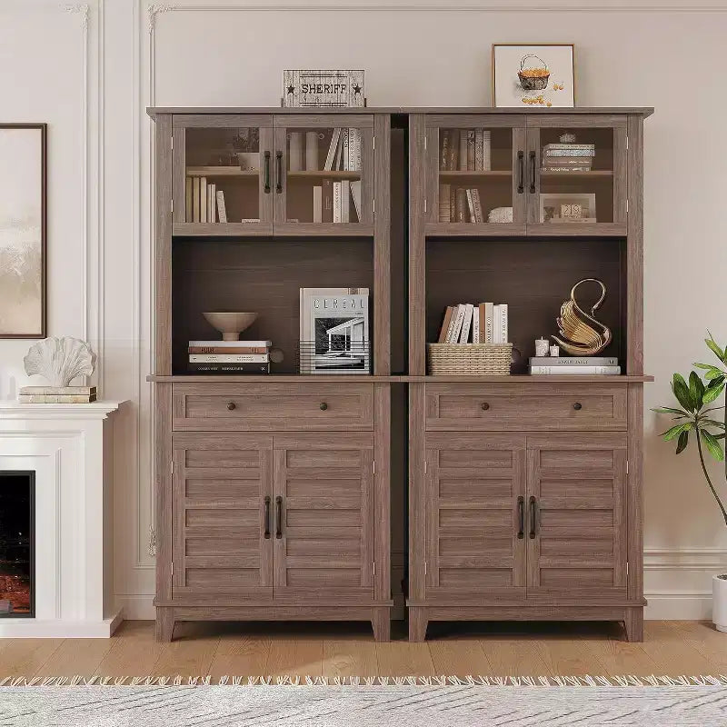 Buffet de cuisine autonome avec portes et tiroirs, 183 cm, pour bar à café, étagères réglables, finition bois blanc et marron pour le salon
