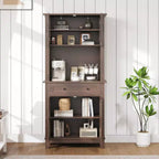 Buffet de cuisine autonome avec portes et tiroirs, 183 cm, pour bar à café, étagères réglables, finition bois blanc et marron pour le salon