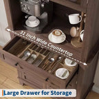 Buffet de cuisine autonome avec portes et tiroirs, 183 cm, pour bar à café, étagères réglables, finition bois blanc et marron pour le salon