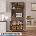 Buffet de cuisine autonome avec portes et tiroirs, 183 cm, pour bar à café, étagères réglables, finition bois blanc et marron pour le salon