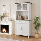 Buffet de cuisine autonome avec portes et tiroirs, 183 cm, pour bar à café, étagères réglables, finition bois blanc et marron pour le salon