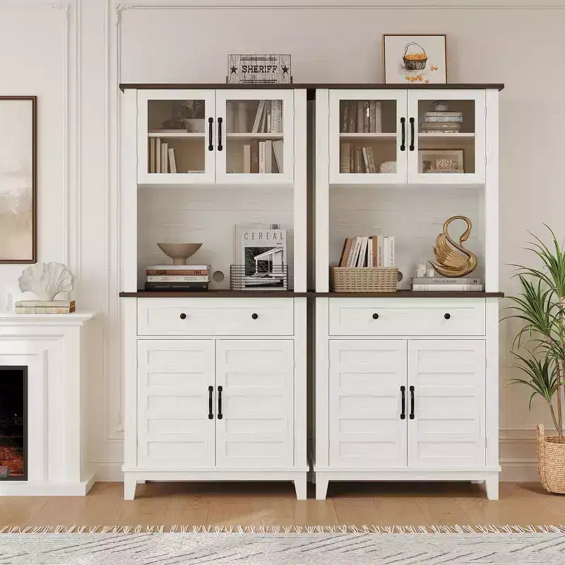 Buffet de cuisine autonome avec portes et tiroirs, 183 cm, pour bar à café, étagères réglables, finition bois blanc et marron pour le salon
