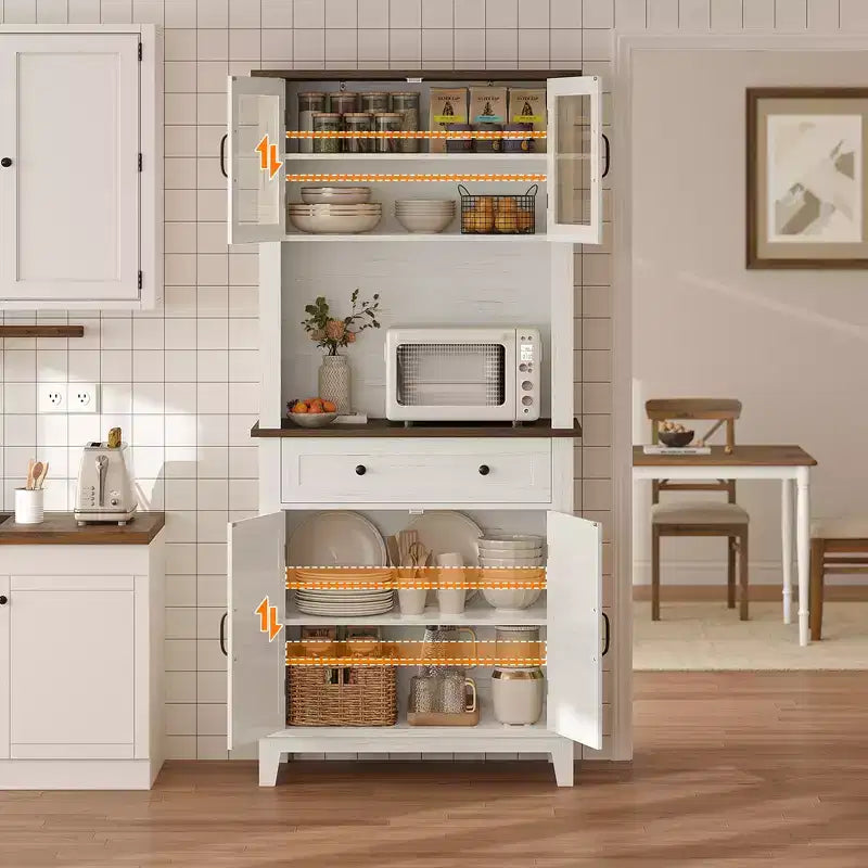 Buffet de cuisine autonome avec portes et tiroirs, 183 cm, pour bar à café, étagères réglables, finition bois blanc et marron pour le salon