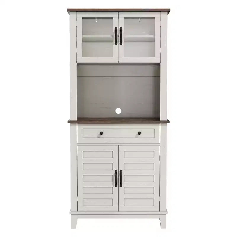 Buffet de cuisine autonome avec portes et tiroirs, 183 cm, pour bar à café, étagères réglables, finition bois blanc et marron pour le salon