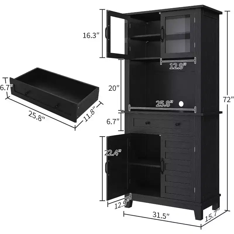 Buffet de cuisine autonome avec portes et tiroirs, 183 cm, pour bar à café, étagères réglables, finition bois blanc et marron pour le salon