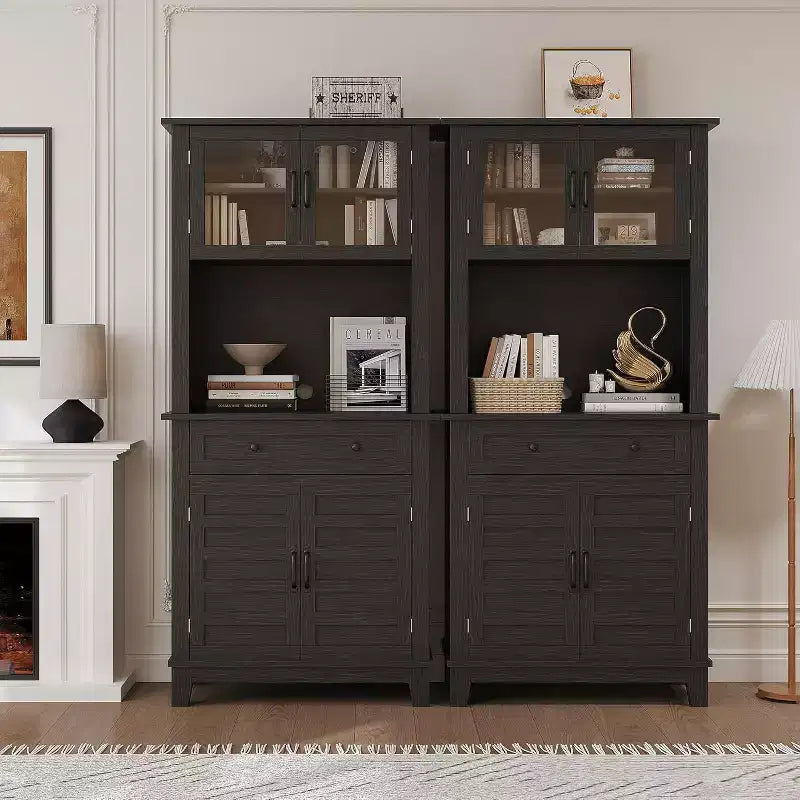 Buffet de cuisine autonome avec portes et tiroirs, 183 cm, pour bar à café, étagères réglables, finition bois blanc et marron pour le salon