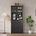 Buffet de cuisine autonome avec portes et tiroirs, 183 cm, pour bar à café, étagères réglables, finition bois blanc et marron pour le salon