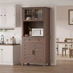 Buffet de cuisine autonome avec portes et tiroirs, 183 cm, pour bar à café, étagères réglables, finition bois blanc et marron pour le salon