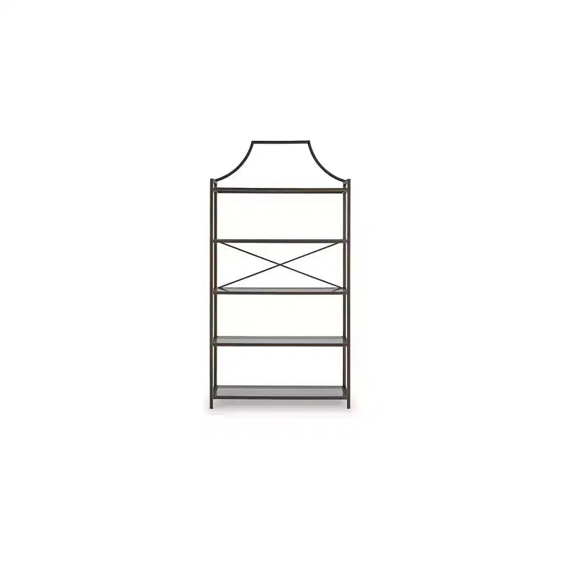 Bibliothèque Bernonly 72 en verre, 5 étagères, meuble de rangement avec cadre métallique, finition bronze antique, par Ashley Furniture