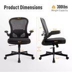 Captiva Designs Chaise de bureau ergonomique à dossier haut en maille, réglable en hauteur, pivotante avec accoudoirs relevables, noir