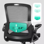 Captiva Designs Chaise de bureau ergonomique à dossier haut en maille, réglable en hauteur, pivotante avec accoudoirs relevables, noir