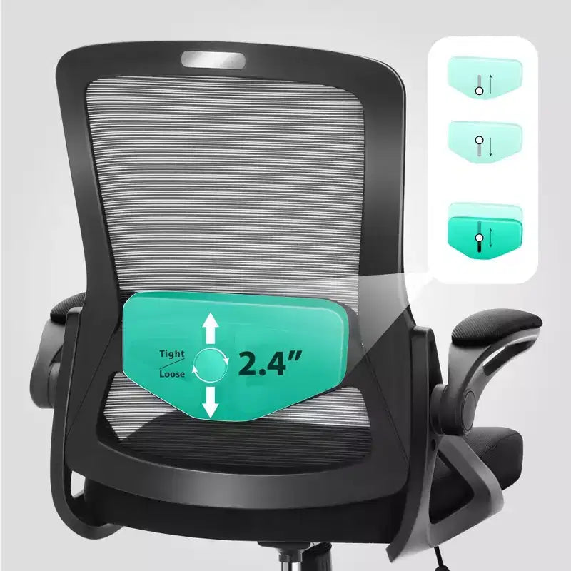 Captiva Designs Chaise de bureau ergonomique à dossier haut en maille, réglable en hauteur, pivotante avec accoudoirs relevables, noir