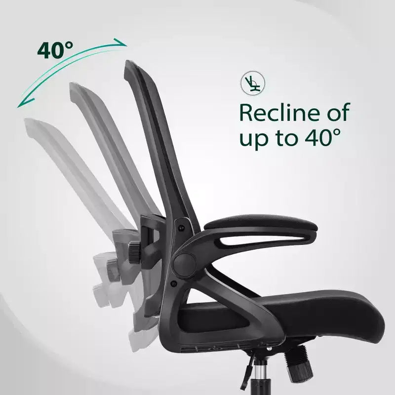 Captiva Designs Chaise de bureau ergonomique à dossier haut en maille, réglable en hauteur, pivotante avec accoudoirs relevables, noir