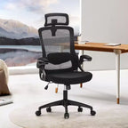 Captiva Designs Chaise de bureau ergonomique à dossier haut en maille, réglable en hauteur, pivotante avec accoudoirs relevables, noir