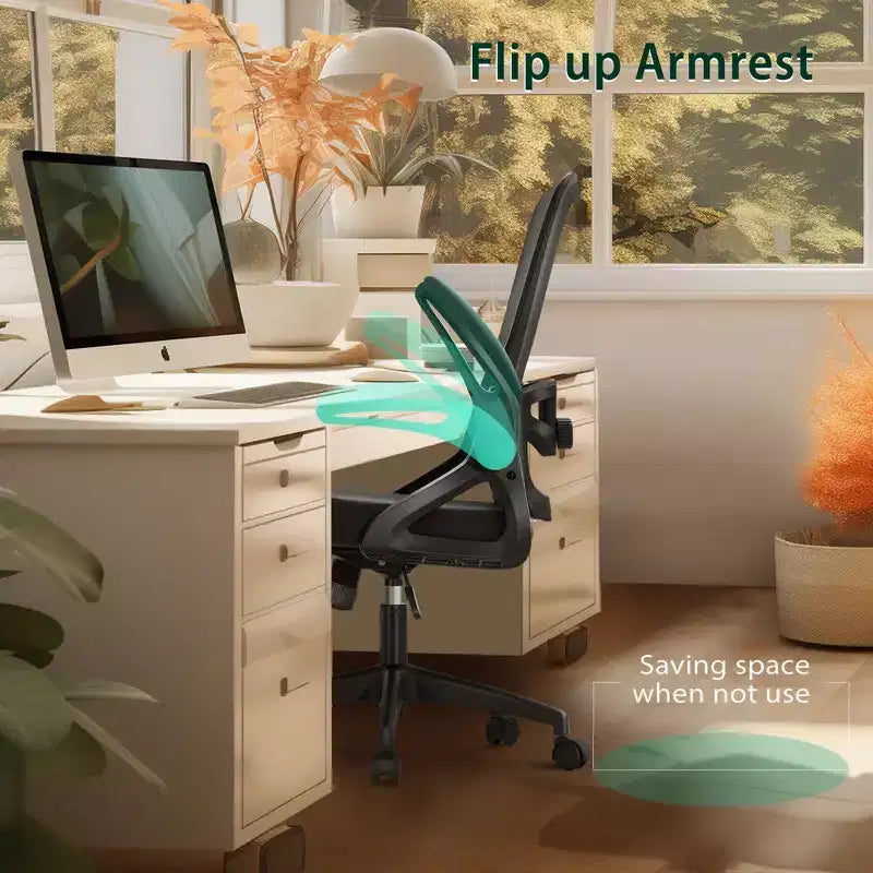 Captiva Designs Chaise de bureau ergonomique à dossier haut en maille, réglable en hauteur, pivotante avec accoudoirs relevables, noir