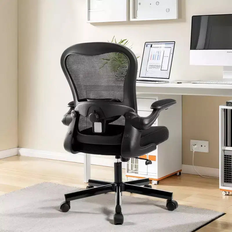 Captiva Designs Chaise de bureau ergonomique à dossier haut en maille, réglable en hauteur, pivotante avec accoudoirs relevables, noir