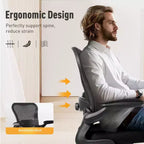 Captiva Designs Chaise de bureau ergonomique à dossier haut en maille, réglable en hauteur, pivotante avec accoudoirs relevables, noir