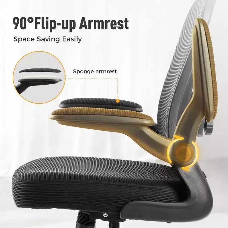 Captiva Designs Chaise de bureau ergonomique à dossier haut en maille, réglable en hauteur, pivotante avec accoudoirs relevables, noir