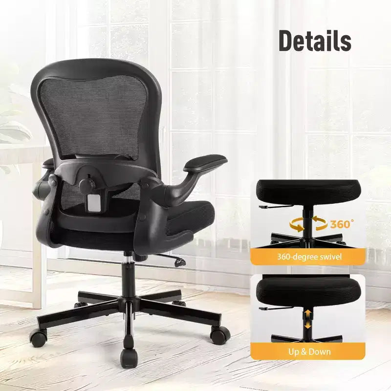 Captiva Designs Chaise de bureau ergonomique à dossier haut en maille, réglable en hauteur, pivotante avec accoudoirs relevables, noir