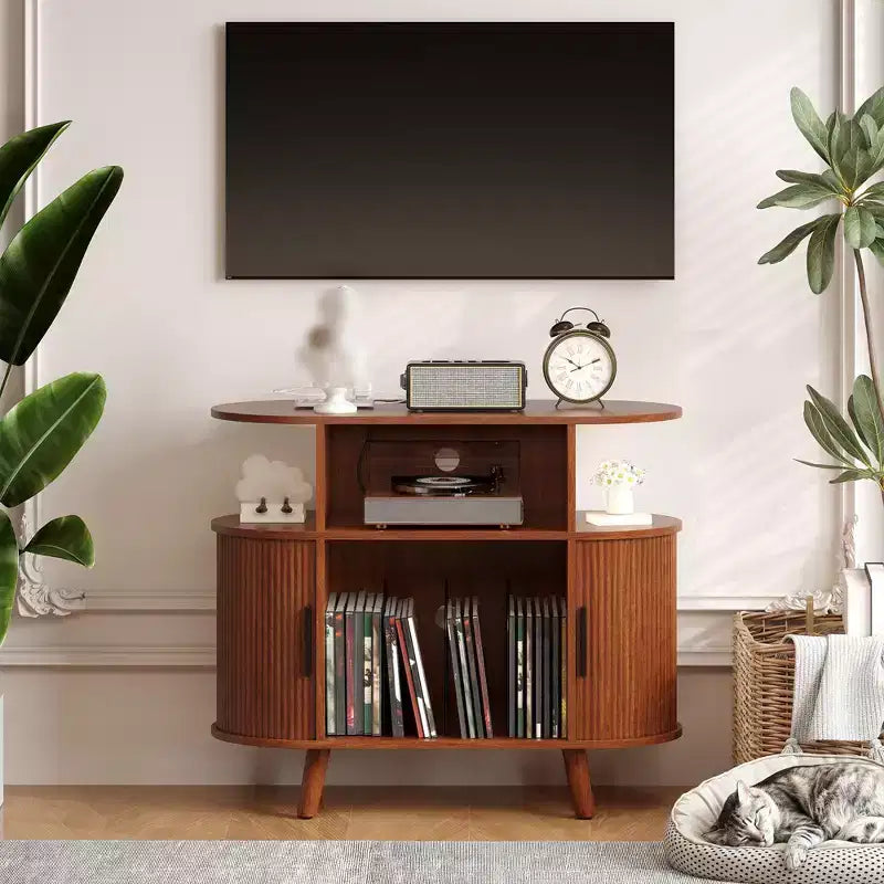 Meuble de rangement pour disques vinyles rustique 35, support pour platine vinyle avec étagères ouvertes, table pour tourne-disque