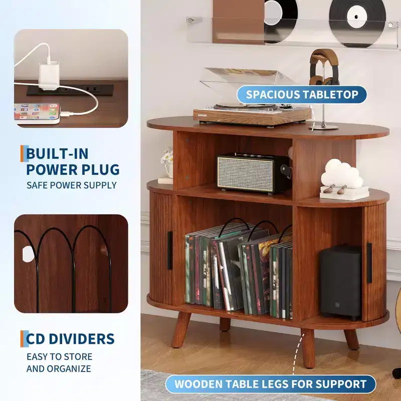 Meuble de rangement pour disques vinyles rustique 35, support pour platine vinyle avec étagères ouvertes, table pour tourne-disque